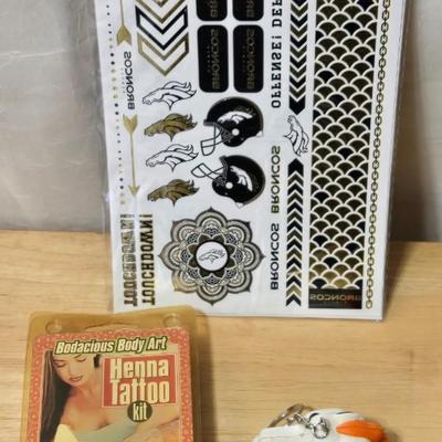 Broncos Temporary Tattoos, Keychain, and Henna Tattoo Set