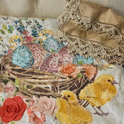 Easter Theme Beaded Table Runner and Gold Small Table Cloth
