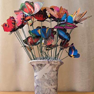 Handpainted Porcelain Vase with Colorful Whimsical Butterflies