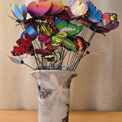 Handpainted Porcelain Vase with Colorful Whimsical Butterflies