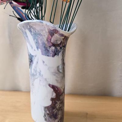 Handpainted Porcelain Vase with Colorful Whimsical Butterflies