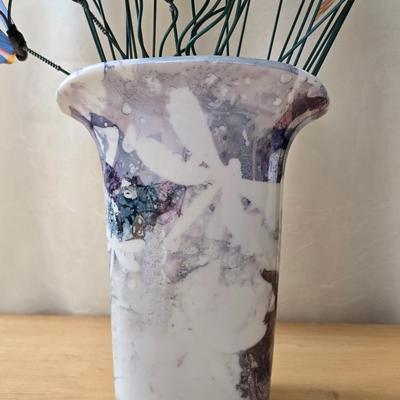 Handpainted Porcelain Vase with Colorful Whimsical Butterflies