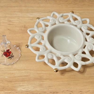 Lenox Candleholder and Handpainted Glass Miniature Bell