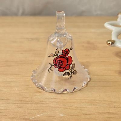 Lenox Candleholder and Handpainted Glass Miniature Bell