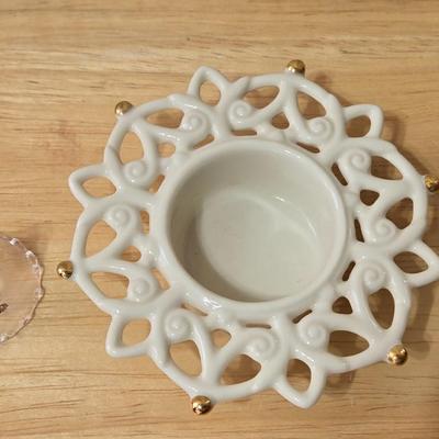 Lenox Candleholder and Handpainted Glass Miniature Bell