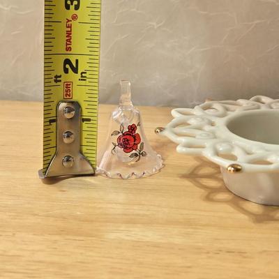 Lenox Candleholder and Handpainted Glass Miniature Bell