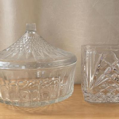 Crystal Candleholder and French Glass Candy Dish