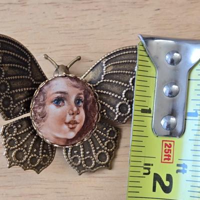 Handpainted Brass and Porcelain Trinket Box and Brooch