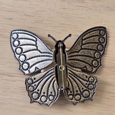 Handpainted Brass and Porcelain Trinket Box and Brooch