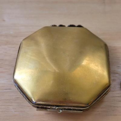 Handpainted Brass and Porcelain Trinket Box and Brooch