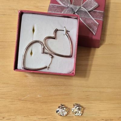 Sterling Silver Heart Hoops and Flower Earrings