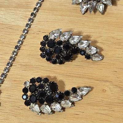 Vintage Rhinestone Necklace, Earrings, and Brooch