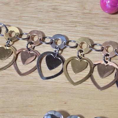 Heart Bracelet & Earrings and Pink Beaded Bracelet & Earrings