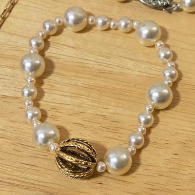 Faux Pearl Necklace & Bracelets