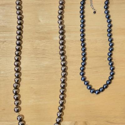 Silver Tone Beaded Necklace and Faux Black Pearl Necklaces