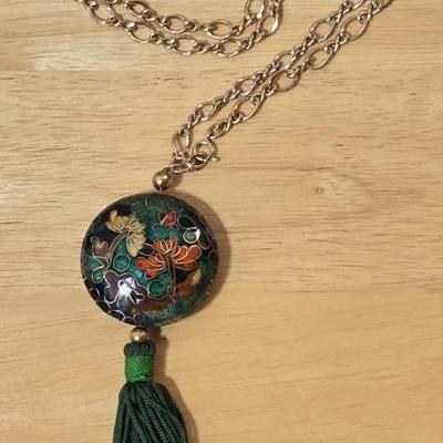 Vintage Cloisonne Tassel Necklace