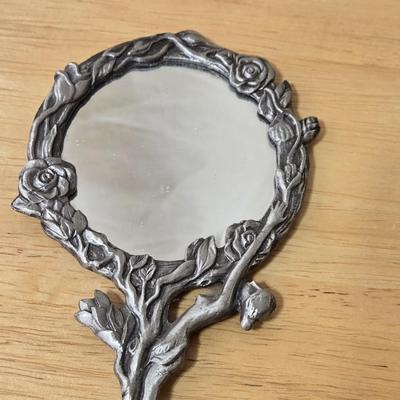 Silver Tone Metal Hand Mirror