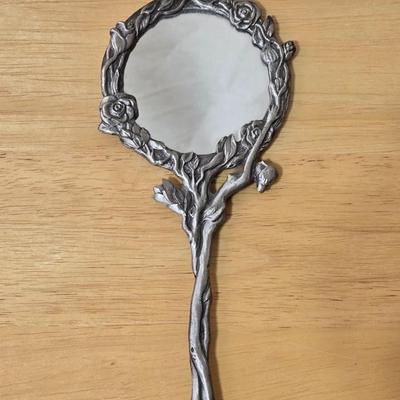Silver Tone Metal Hand Mirror
