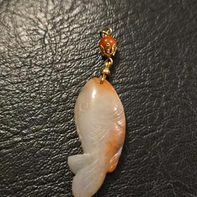 Jade Heart Pendant and Agate Fish Pendant