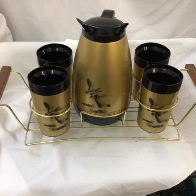 Thermos Pitcher with Insulated Glass with Duck Theme in Great Metal Carrier.