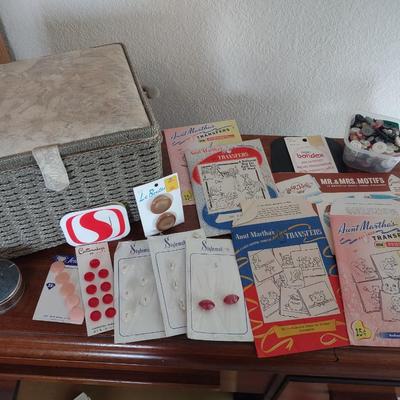 NEW SEWING BOX, OLD BUTTONS, IRON ON TRANSFERS AND MORE