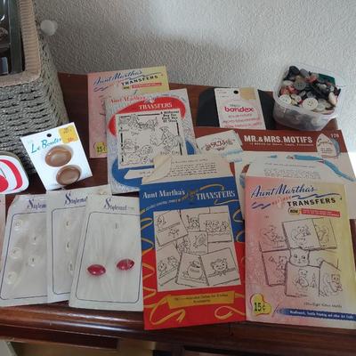 NEW SEWING BOX, OLD BUTTONS, IRON ON TRANSFERS AND MORE