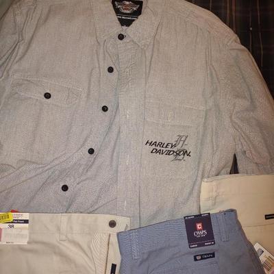 MENS HARLEY DAVIDSON SHIRTS (L & XL) AND SHORTS (38)