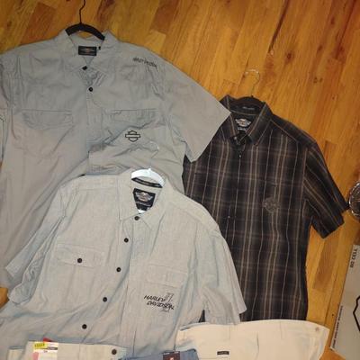 MENS HARLEY DAVIDSON SHIRTS (L & XL) AND SHORTS (38)