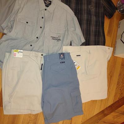 MENS HARLEY DAVIDSON SHIRTS (L & XL) AND SHORTS (38)