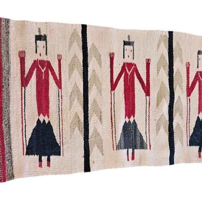 Native American Navajo Yei Throw Rug Old Native Art