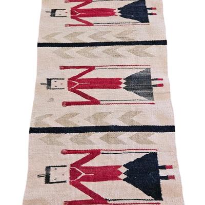 Native American Navajo Yei Throw Rug Old Native Art