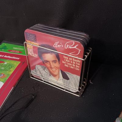 ELVIS ORNAMENTS & COASTERS, YARD FLAGS & GRINCH NECKTIE