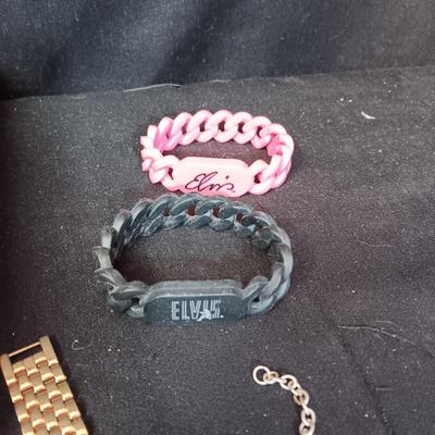 ELVIS BRACELETS, NECKLACE AND JEWELRY BOX PLUS OTHER JEWELRY