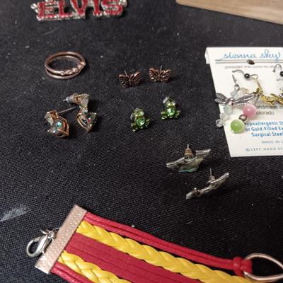 ELVIS BRACELETS, NECKLACE AND JEWELRY BOX PLUS OTHER JEWELRY