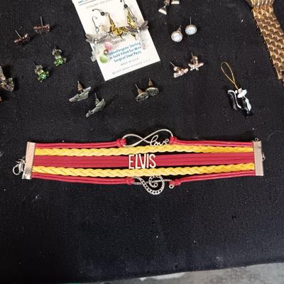 ELVIS BRACELETS, NECKLACE AND JEWELRY BOX PLUS OTHER JEWELRY