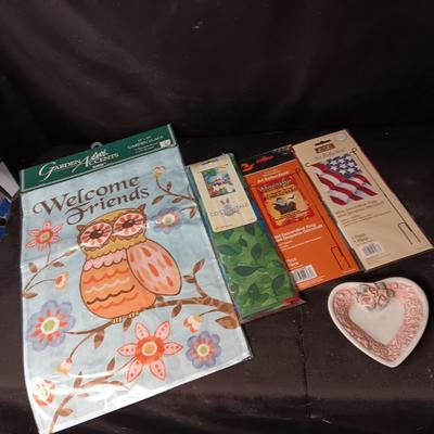 NEW YARD FLAGS AND PORCELAIN HEART DISH