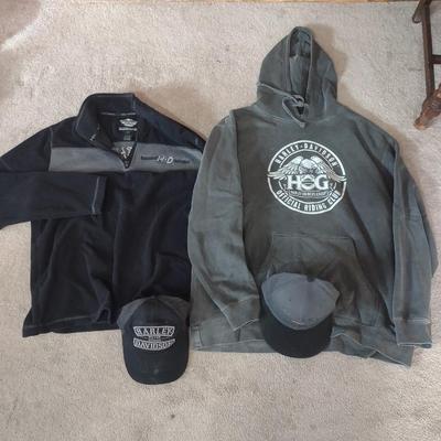 HARLEY-DAVIDSON HOODIE, HD SWEATER, TWO HARLEY BASEBALL CAPS