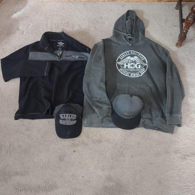 HARLEY-DAVIDSON HOODIE, HD SWEATER, TWO HARLEY BASEBALL CAPS