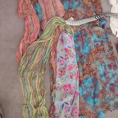 WOMENS PJ OUTFIT, COLORFUL SCARVES, MATCHING TOP AND BOTTOM