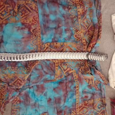 WOMENS PJ OUTFIT, COLORFUL SCARVES, MATCHING TOP AND BOTTOM
