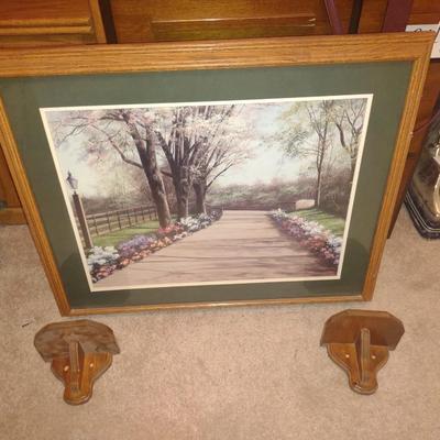 LARGE PHOTO , TWO WOODEN SHELF