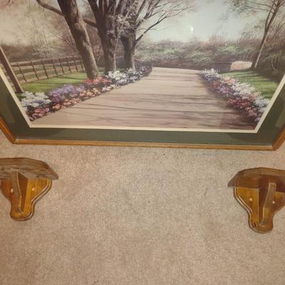 LARGE PHOTO , TWO WOODEN SHELF