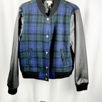 Lot N 403 J. Crew Black/Blue Plaid Varsity Bomber Jacket & Two NWT Pair of Gloves (1 leather pair)
