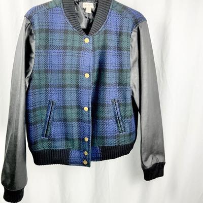 Lot N 403 J. Crew Black/Blue Plaid Varsity Bomber Jacket & Two NWT Pair of Gloves (1 leather pair)