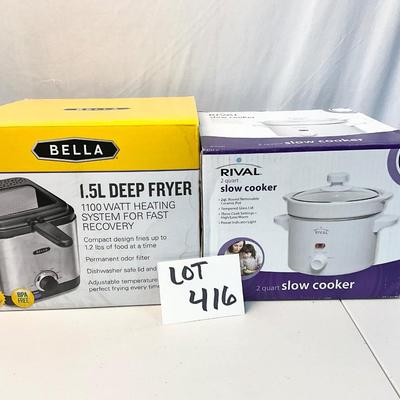 Lot S 416 NIB Bella 1.5 L Deep Fryer & NIB Rival Slow Cooker 2 Qt.
