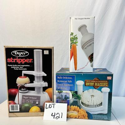 Lot S 421 Vintage in Box -Dazey Stripper, The Chopper Machine, Great American Steakhouse Onion Machine