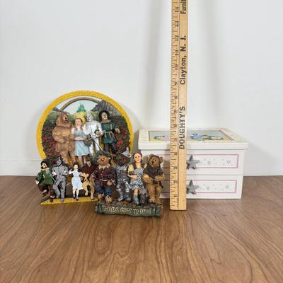 LOT 13A: Wizard of Oz Collectibles - 1995 Enesco Plaque, Musical Ruby Slippers Jewelry Box, 2000 "Boyds Goes to Oz" & 2000...