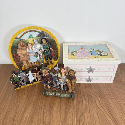 LOT 13A: Wizard of Oz Collectibles - 1995 Enesco Plaque, Musical Ruby Slippers Jewelry Box, 2000 "Boyds Goes to Oz" & 2000...