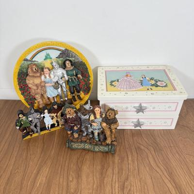 LOT 13A: Wizard of Oz Collectibles - 1995 Enesco Plaque, Musical Ruby Slippers Jewelry Box, 2000 "Boyds Goes to Oz" & 2000...