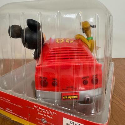 LOT 17A: Disney Mickey Mouse Racecar LED Alarm Clock, Minnie Coin Bank, Bobblehead & Mickey Alarm Clock